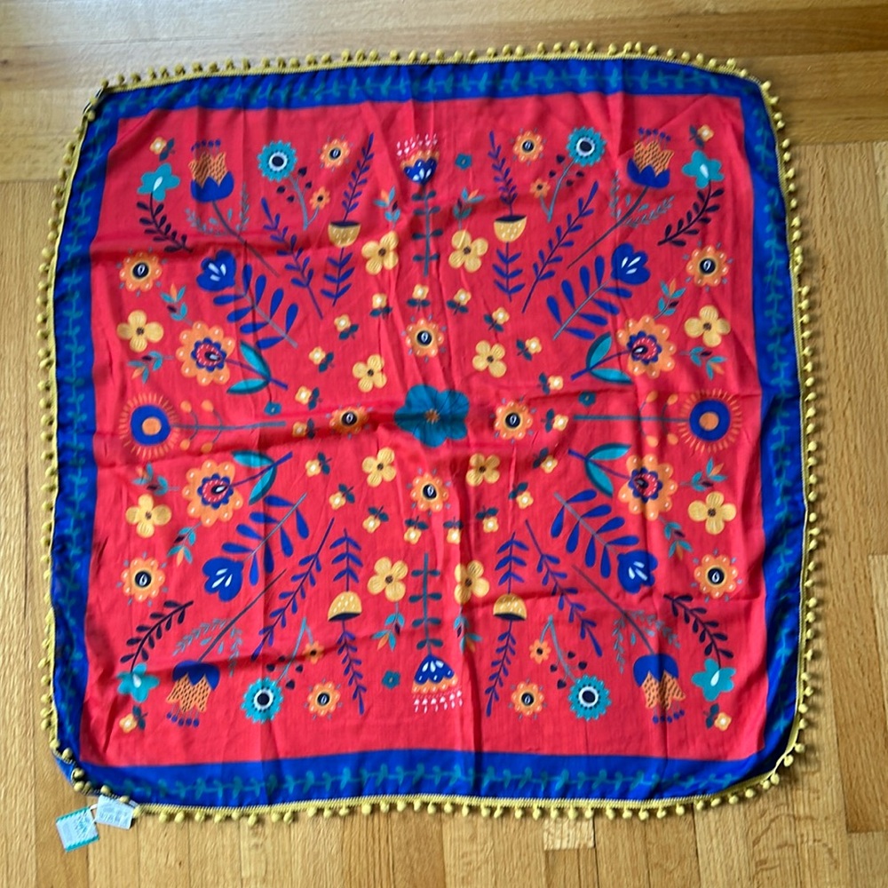 NWT Love Simply Colorful Floral Square Tassel Scarf